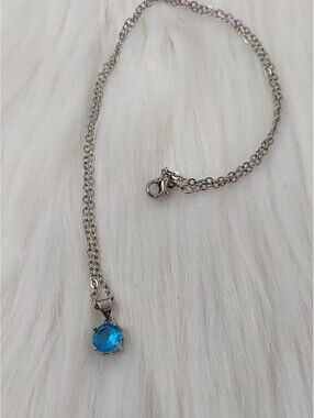 Sterling Silver Blue CZ Solitaire Pendant Necklace 17" 925